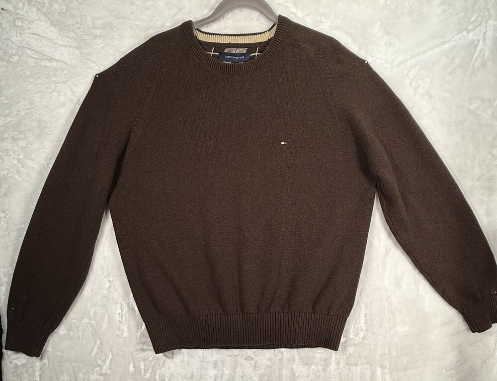 ‘09 Tommy Hilfiger Crewneck Sweater Men XL Brown Pullover Cozy Y2k Casual Preppy
